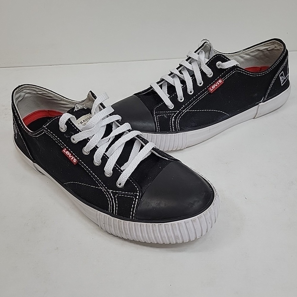 Levis Women's Size 8.5 Logo Sneakers Canvas Low-Top Shoes‎ Black/White